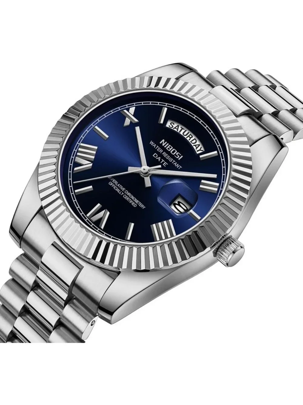 Nibosi Men's Silver Blue Analog Quartz Stainless Waterproof Desiger Wrist Watch